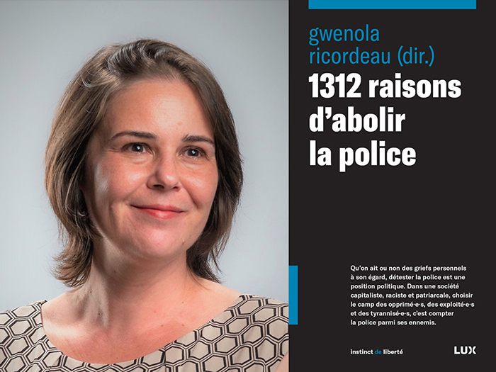 Photo de Gwenola Ricordeau et couverture du livre «1312 raisons d'abolir la police».