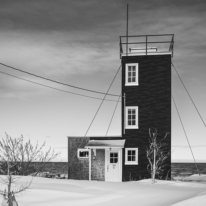 Photo d'une maison en forme de tour à Sainte-Flavie.