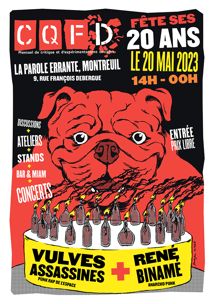 CQFD fête ses 20 ans le 20 mai 2023 de 14 heures à minuit à La Parole errante à Montreuil (9, rue François Debergue).