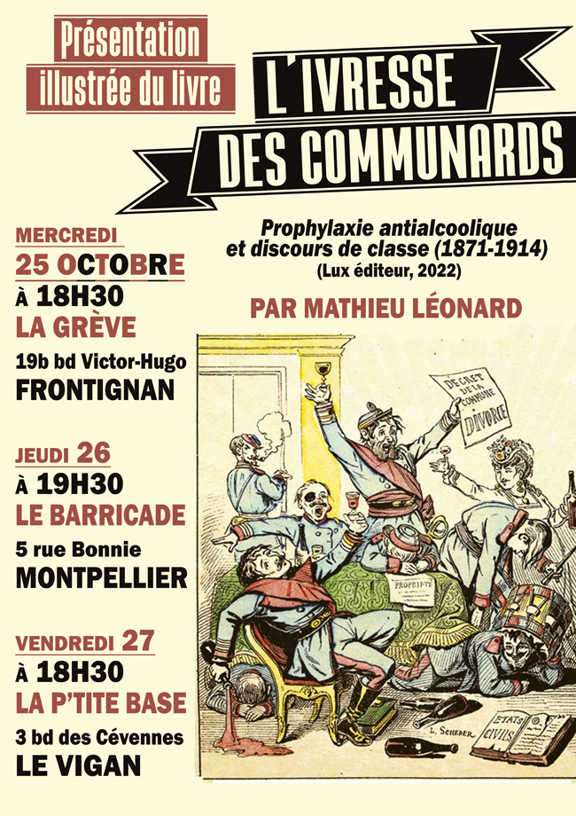 Affiche présentant les lieux et les dates des conférences de Mathieu Léonard.