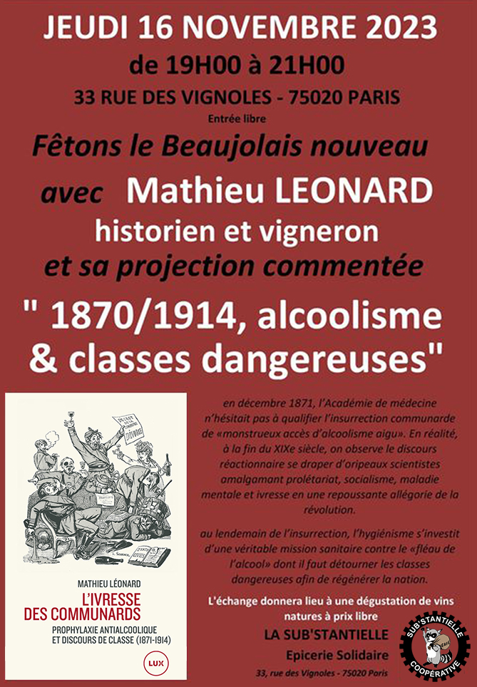 Affiche de l'événement «Projection commentée : "1870/1914, alcoolisme et classes dangereuses"».