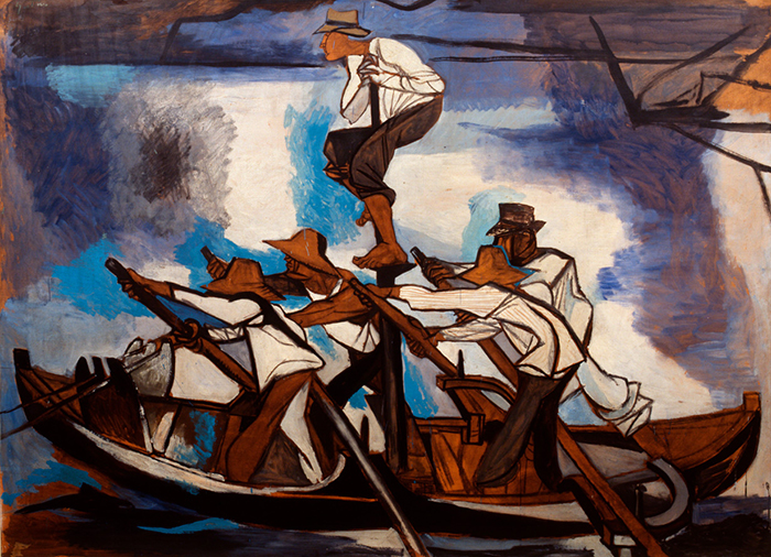 Peinture représentant des pêcheurs.