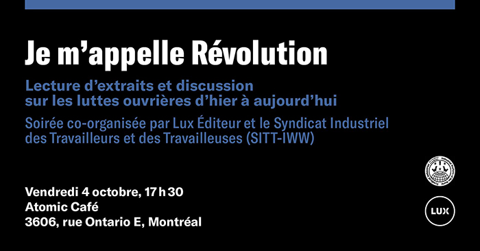 Affiche du lancement du livre «Je m'appelle Révolution».