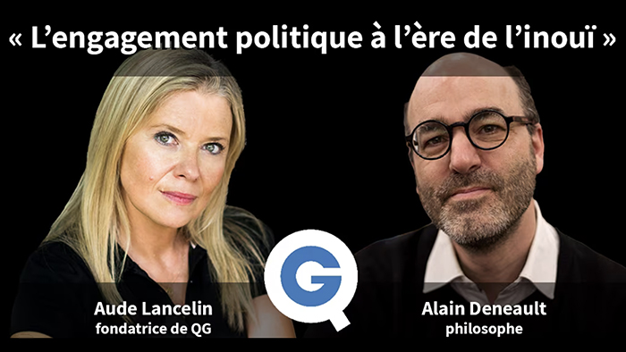 Affiche de l'entretien à Quartier général avec Alain Deneault.