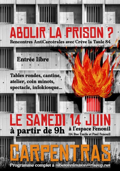 Affiche de la rencontre anticarcérale du 14 juin 2025.
