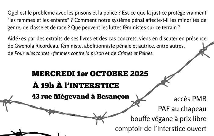 Affiche pour annoncer la conversation-débat avec Gwenola Ricordeau.
