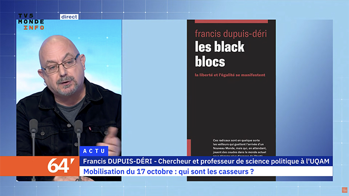 Image tirée de l'entrevue télévisée avec Francis Dupuis-Déri.